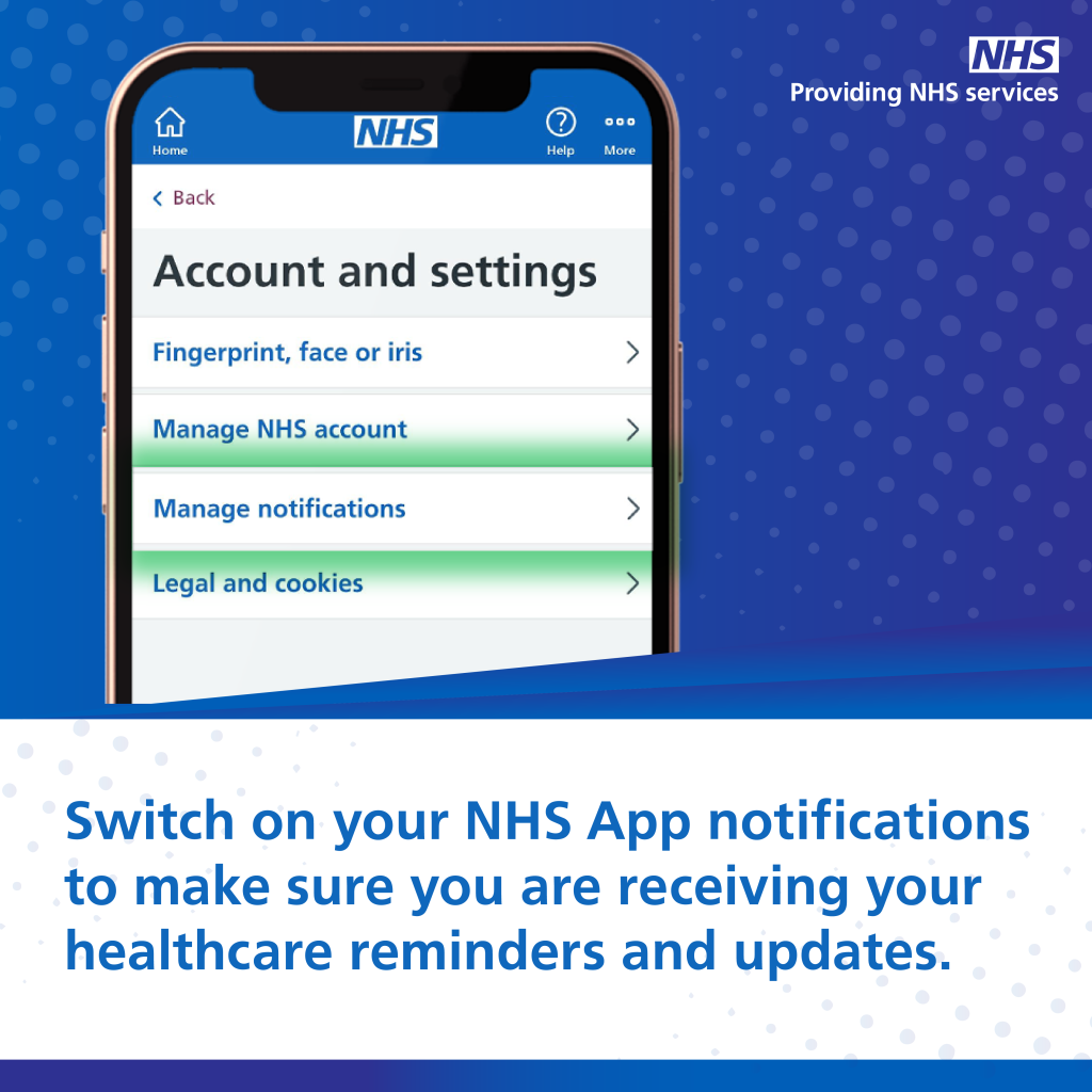 Image showing social media post about managing notifications in the NHS App